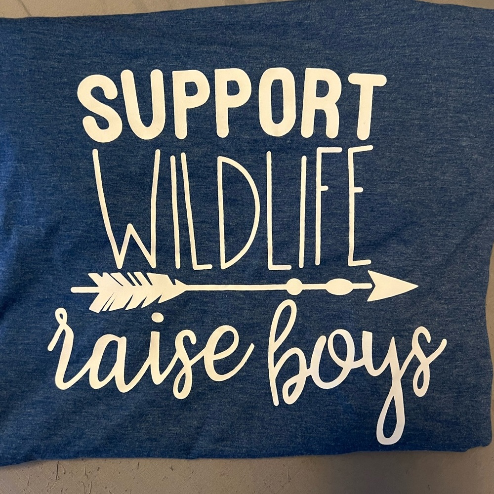Blue Shirt with 'Support Wildlife Raise Boys' Print XL